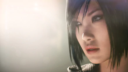 Close-up of Faith Connors from the video game Mirror's Edge Catalyst, featured in an HD PC desktop wallpaper and background.