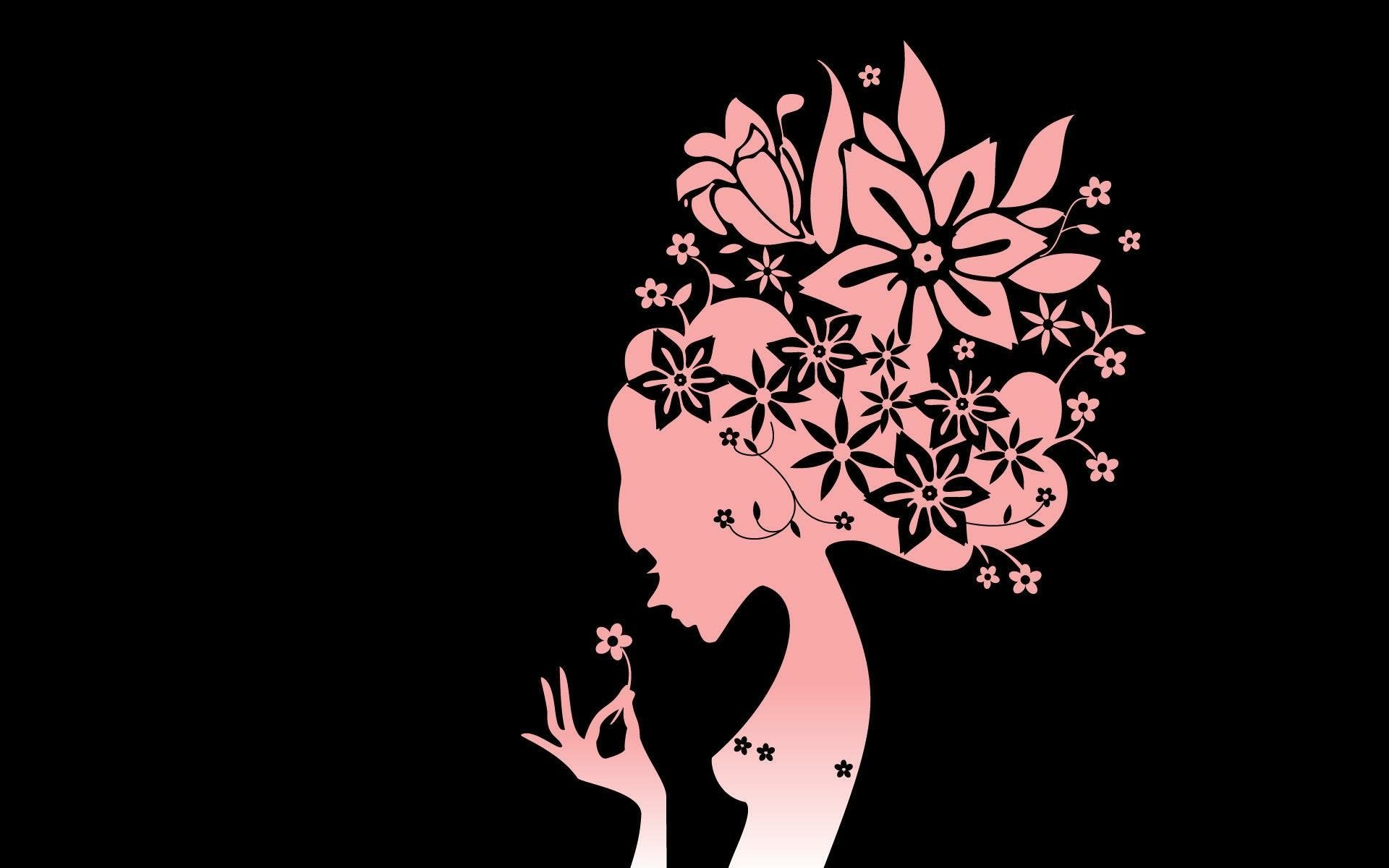 Download Silhouette Pink Flower Woman Artistic HD Wallpaper