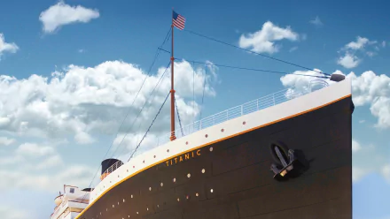 A stunning HD desktop wallpaper featuring the majestic Titanic, showcasing its bow under a bright sky with clouds, capturing the essence of this iconic man-made ship.