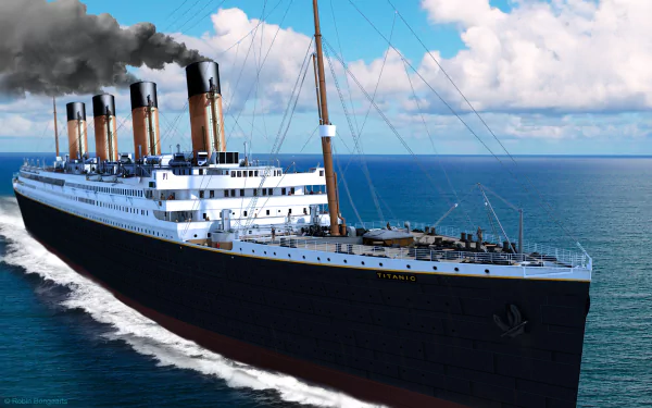 HD wallpaper of the Titanic ship sailing on the ocean.