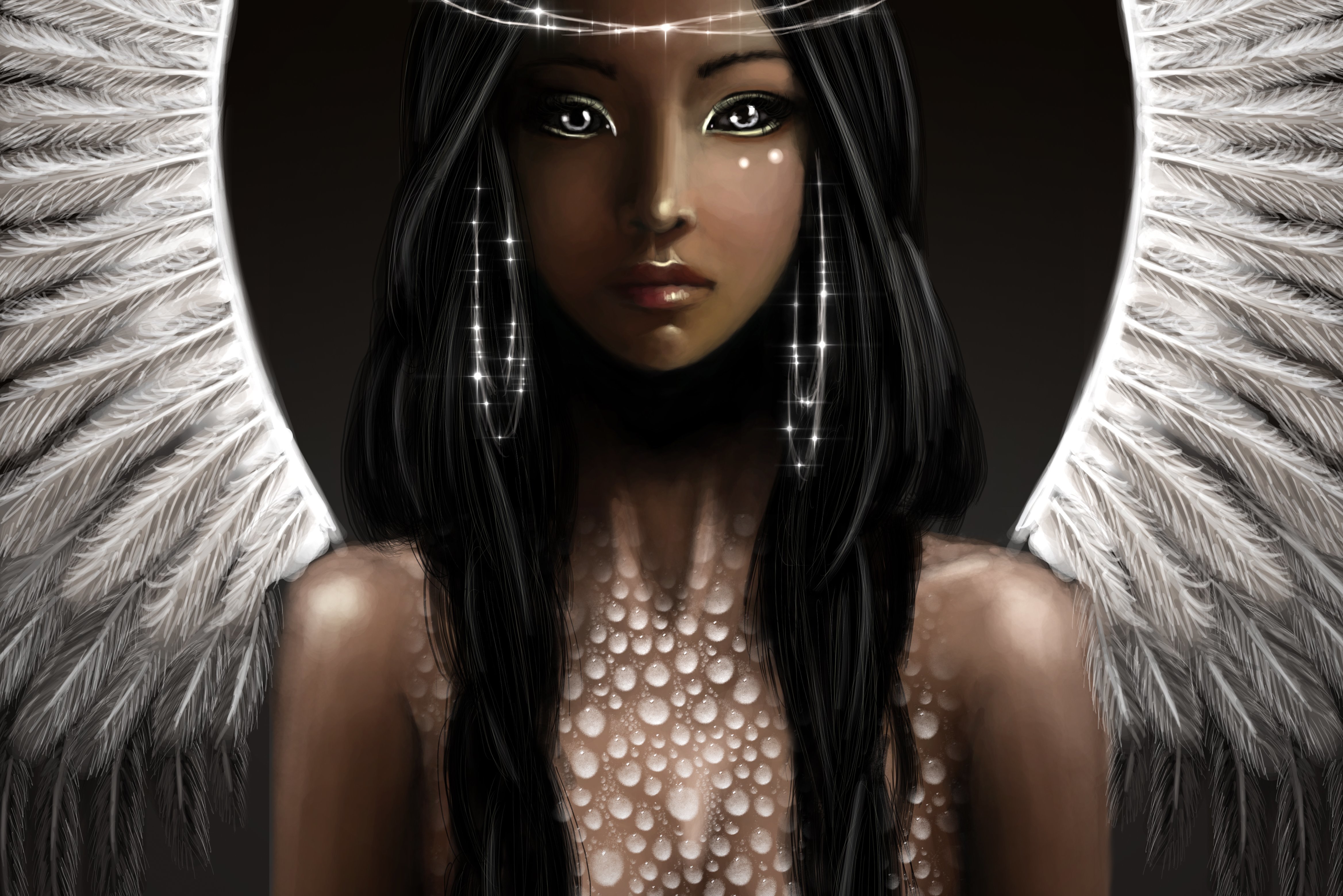 Download Wings Black Hair Fantasy Angel 4k Ultra HD Wallpaper by Zelife