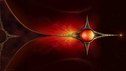 Abstract HD desktop wallpaper featuring a gold and orange design with a jewelry-inspired central orb and intricate metallic elements on a dark, glowing background.