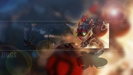 HD PC desktop wallpaper featuring Ziggs, a character from the video game League of Legends, set against a dynamic and colorful background.
