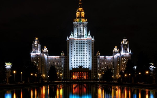 Man Made Moscow Cities Russia Moscow State University Building Night Reflection HD Wallpaper | Background Image