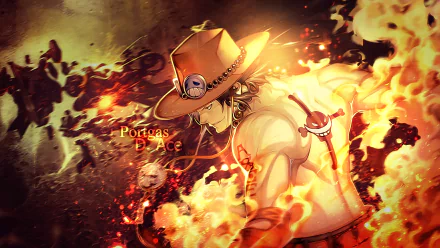 HD desktop wallpaper of Portgas D. Ace from the anime One Piece, depicted with fire abilities and wearing a hat.