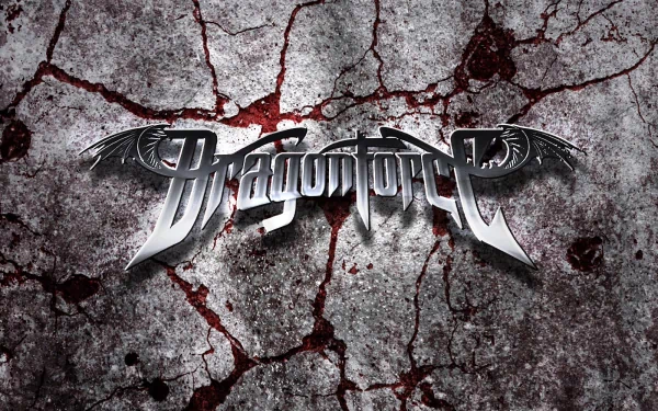 A striking HD wallpaper featuring the DragonForce logo against a cracked, textured background, embodying the energy and intensity of the band's music.
