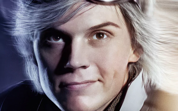 HD wallpaper featuring Peter Maximoff, portrayed by Evan Peters, as Quicksilver from the movie X-Men: Apocalypse, showcasing his iconic silver hair and focused expression.