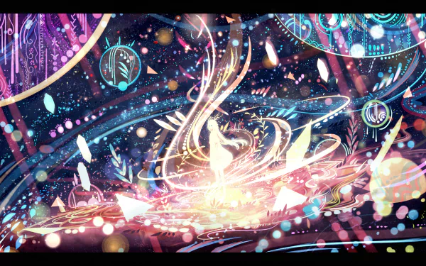 A vibrant HD anime wallpaper featuring swirling lights and mystical elements, creating an enchanting and original fantasy background.