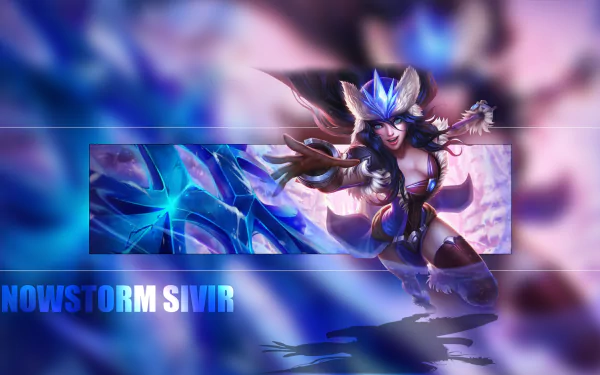 HD PC desktop wallpaper of Sivir (League Of Legends) — dynamic video game artwork of the champion leaping with her crystalline blade against a blurred blue-purple background.