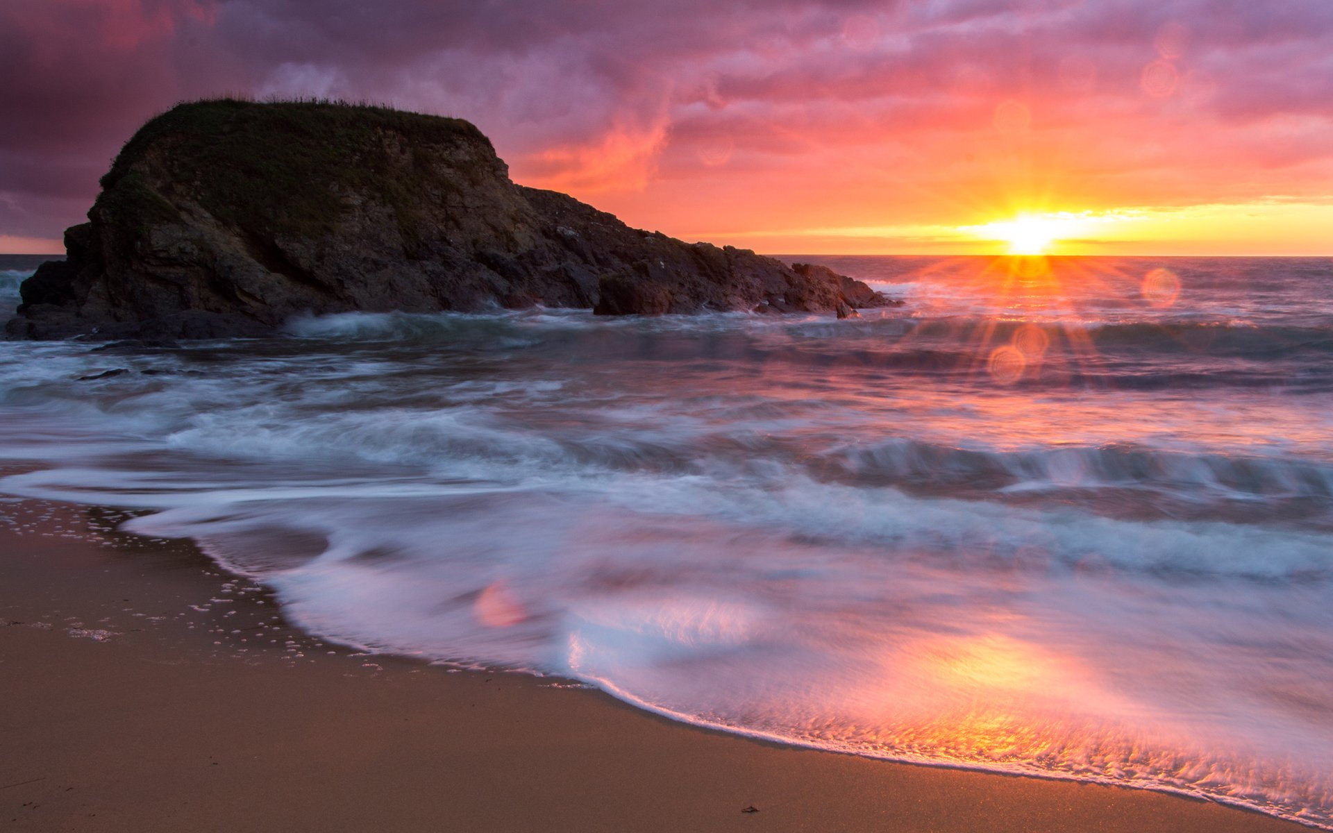 Download Sunbeam Horizon Sea Ocean Beach Nature Sunset HD Wallpaper ...