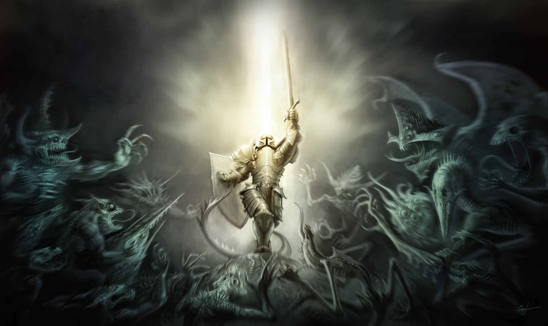 Download Demon Shield Sword Armor Warrior Fantasy Knight Fantasy Warrior  HD Wallpaper by Peter Csányi