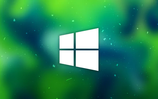A vibrant green HD desktop wallpaper featuring the Windows 10 logo, set against a textured background that blends deep green hues and soft blur effects.