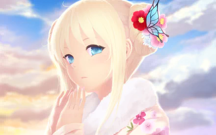 A serene HD wallpaper featuring Sena Kashiwazaki from the anime Boku Wa Tomodachi Ga Sukunai, showcasing her delicate beauty against a vibrant sky backdrop.