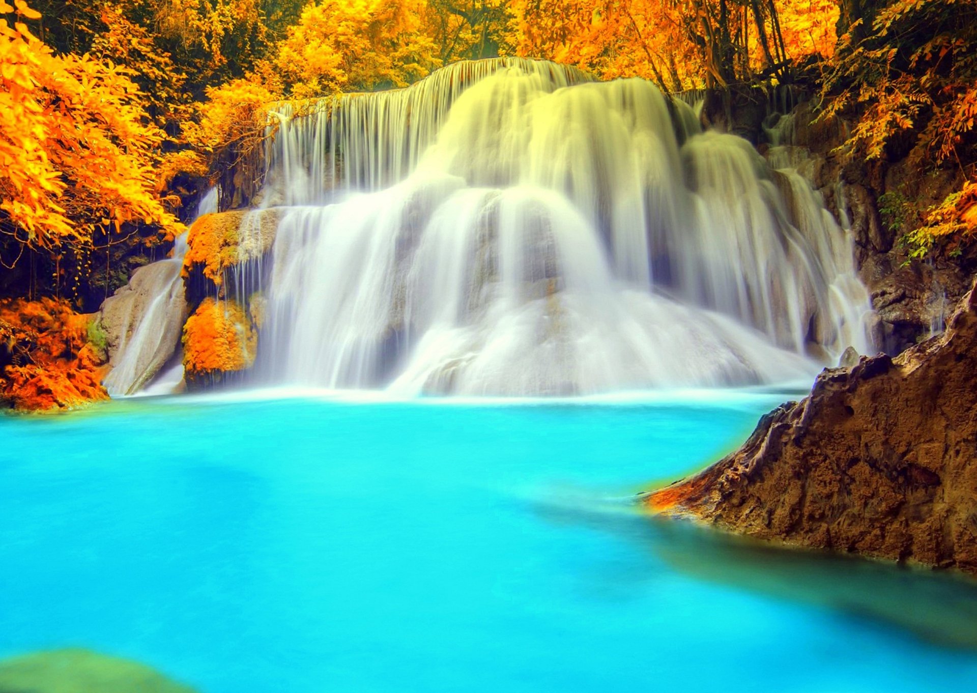 Download Turquoise Tree Fall Nature Waterfall Hd Wallpaper 4726