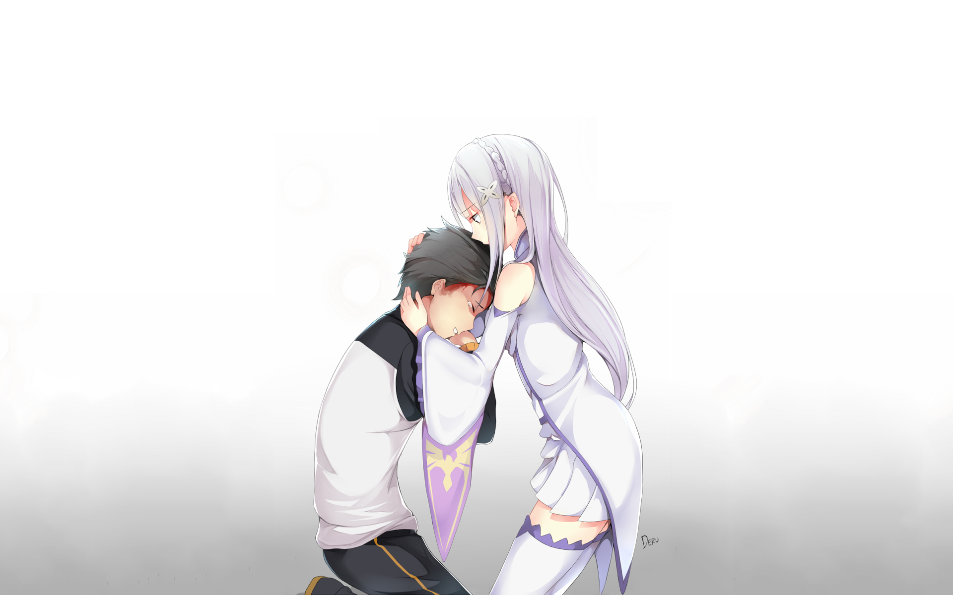 Re:Zero Subaru & Emilia Comforting - HD Wallpaper by deru06