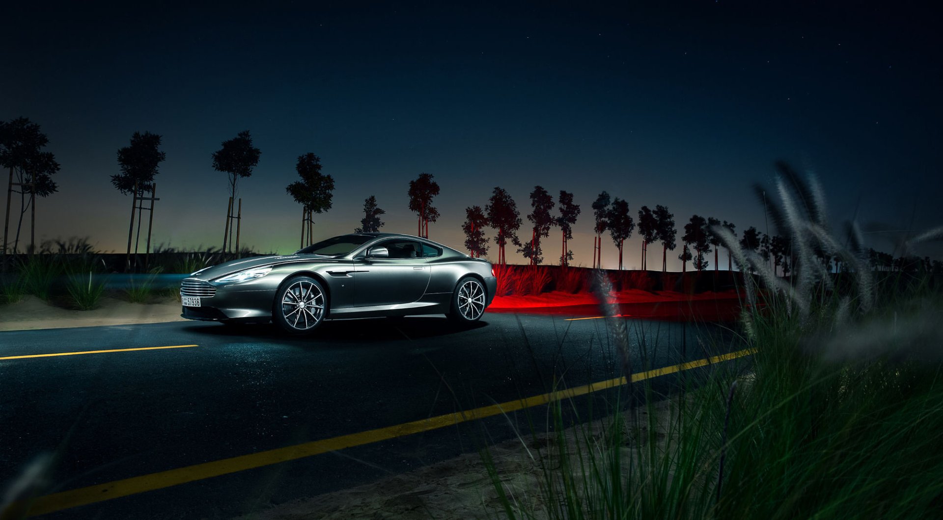 Download Night Car Silver Car Supercar Aston Martin Vehicle Aston Martin DB9 HD Wallpaper
