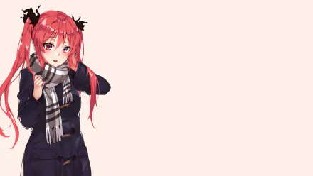 HD PC desktop wallpaper featuring Kuuko from the anime Nyaruko: Crawling with Love!, showcasing her with red twin tails and a black outfit against a light background.