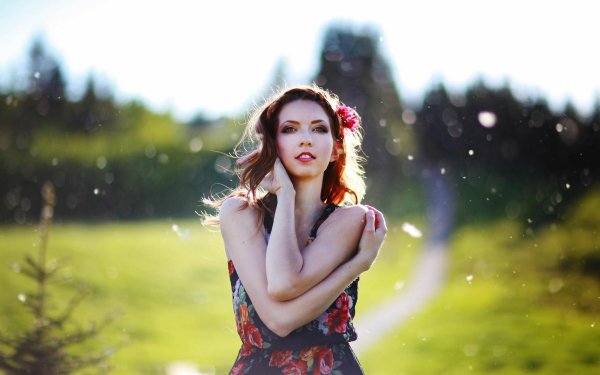 Women Model Redhead Brown Eyes Outdoor Blur Dress Sunny HD Wallpaper | Background Image
