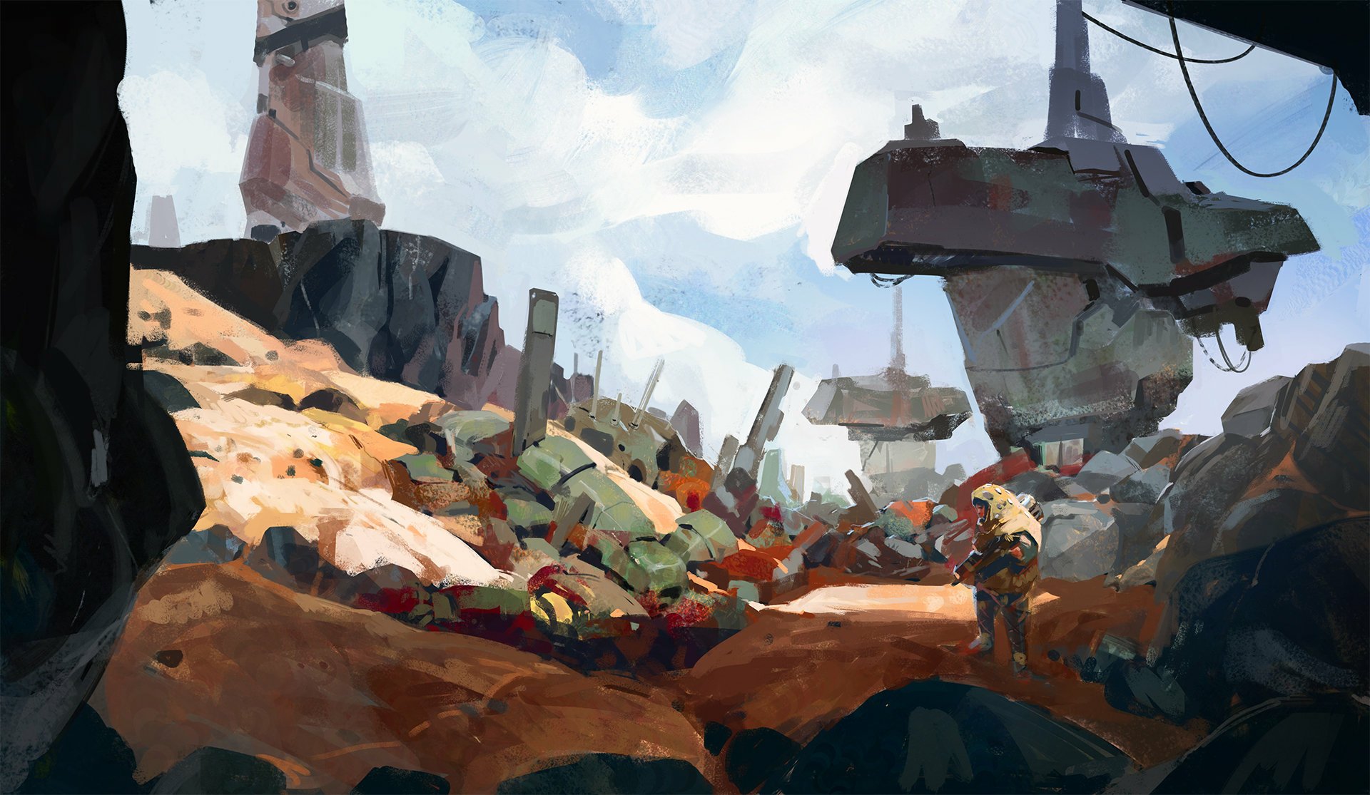 Download Spaceship Landscape Soldier Sci Fi Warrior HD Wallpaper by Al ...