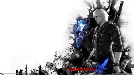 HD PC desktop wallpaper featuring Nero, a character from the video game Devil May Cry 4, with his glowing blue arm and a dark, smoky background.