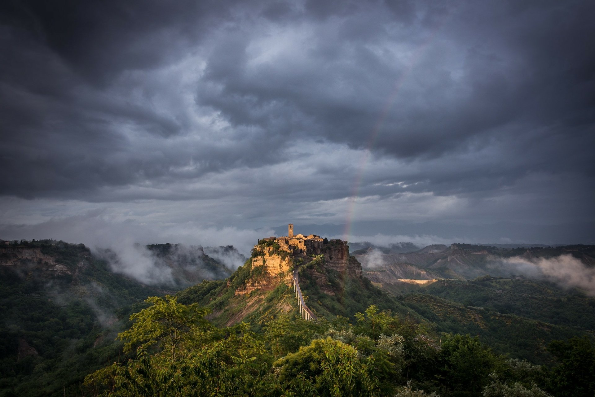 Download Civita Di Bagnoregio Italy Sunlight Tree Cloud Photography Landscape HD Wallpaper by Vaidotas Mišeikis