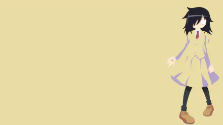 A minimalist HD wallpaper featuring Tomoko Kuroki from the anime Watamote, depicted in a unique style against a soft yellow background.