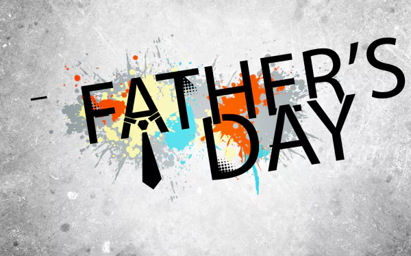 A creative HD desktop wallpaper celebrating Father's Day, featuring bold text and colorful splashes, perfect for enhancing your holiday-themed digital background.