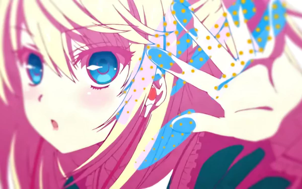 HD wallpaper featuring an anime character from Absolute Duo with striking blue eyes and blonde hair, showcasing vibrant colors and an artistic composition.