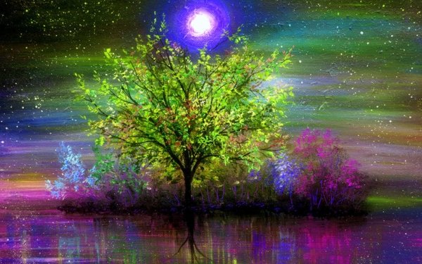 Artistic Tree Moonlight Painting Moon HD Wallpaper | Background Image