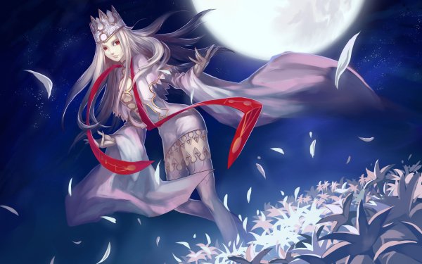 Anime Fate/Zero Fate Series Irisviel Von Einzbern Night Moon Long Hair Red Eyes White Hair Crown HD Wallpaper | Background Image