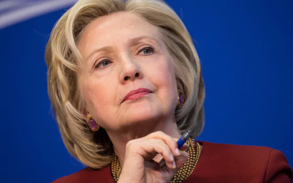 HD desktop wallpaper featuring a thoughtful woman in a red outfit against a blue background, providing a professional and polished look.