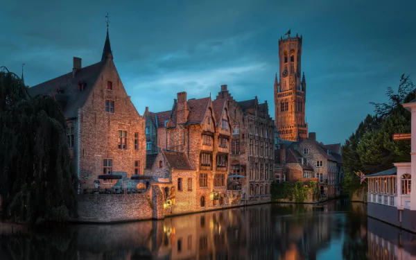 canal night city Belgium man made Bruges HD Desktop Wallpaper | Background Image