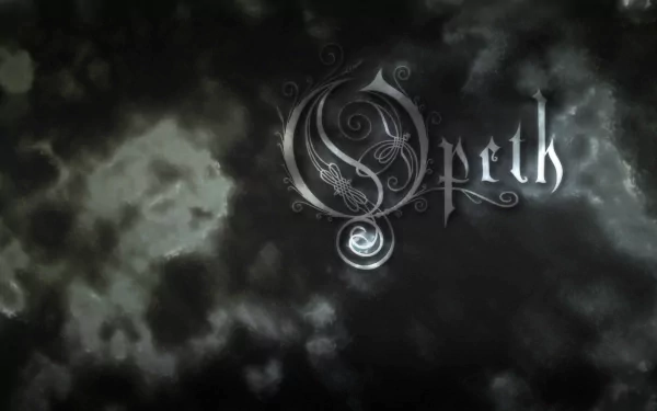 HD PC desktop wallpaper featuring dark, smoky textures with the stylized Opeth logo, capturing the atmospheric essence of the band's music.