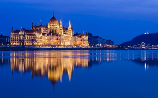 Man Made Hungarian Parliament Building Monuments Budapest Hungary Danube River Night Monument Architecture Reflection HD Wallpaper | Background Image