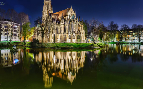  German Monastery Reflected in the Lake