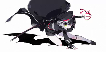 HD PC desktop wallpaper featuring Hotarumaru from the video game Touken Ranbu in a dynamic pose with dark clothing and a sheathed sword.