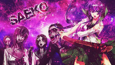 Saeko Busujima from Highschool of the Dead fiercely battles zombies in this vibrant HD anime wallpaper, featuring striking colors and dynamic action.