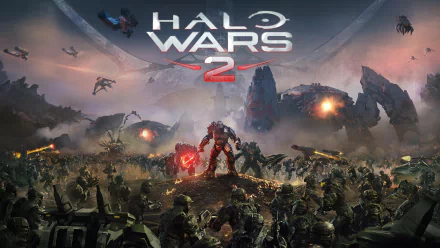 HD wallpaper featuring epic scenes from Halo Wars 2, showcasing intense battles and iconic characters in the vast universe of the Halo video game series.