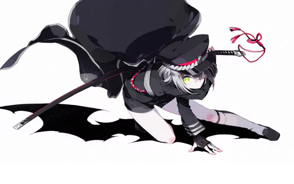 HD PC desktop wallpaper featuring Hotarumaru from the video game Touken Ranbu in a dynamic pose with dark clothing and a sheathed sword.