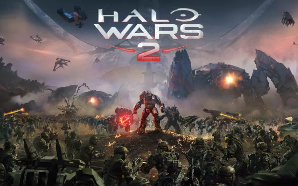 HD wallpaper featuring epic scenes from Halo Wars 2, showcasing intense battles and iconic characters in the vast universe of the Halo video game series.