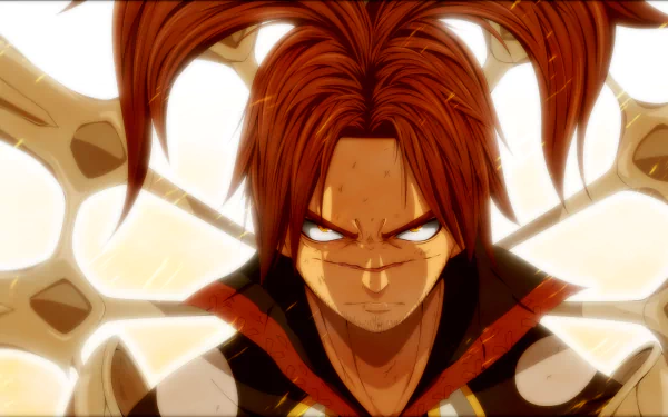 HD PC desktop wallpaper featuring God Serena from the anime Fairy Tail with intense expression and glowing elements in the background.