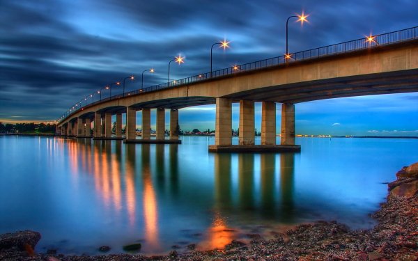 Man Made Bridge Bridges Night Light River HD Wallpaper | Background Image