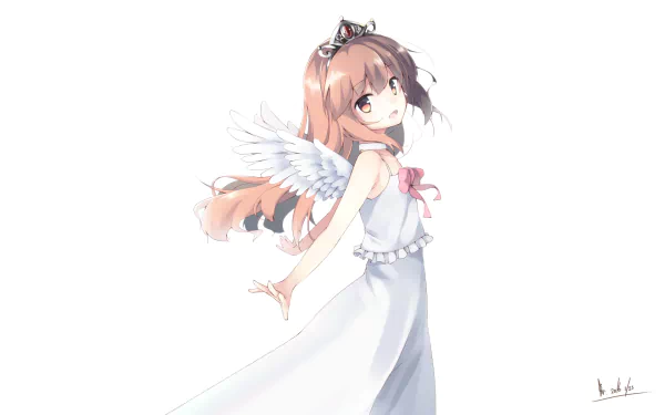 A serene HD desktop wallpaper featuring Taiga Aisaka from the anime Toradora!, depicted with angel wings and a graceful pose against a soft, light background.