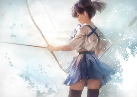 A dynamic HD wallpaper featuring Kaga from Kantai Collection, showcasing her black short hair, thigh highs, and skirt as she holds a bow and arrow against a dreamy background.