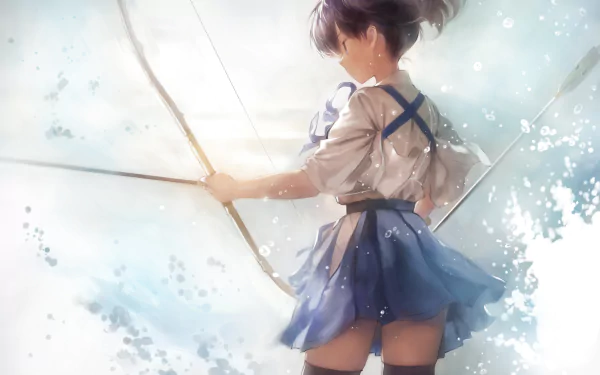 A dynamic HD wallpaper featuring Kaga from Kantai Collection, showcasing her black short hair, thigh highs, and skirt as she holds a bow and arrow against a dreamy background.