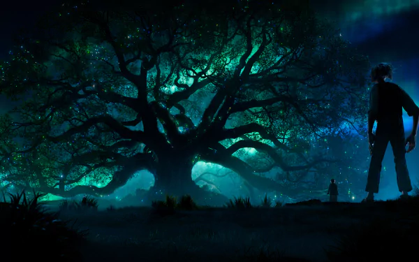 A captivating HD wallpaper from the movie The BFG (2016), featuring a dark, majestic tree illuminated by a mystical glow, creating a dreamlike atmosphere.