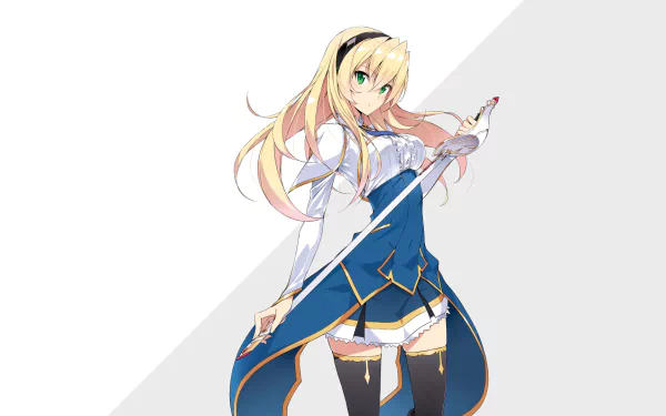 A vibrant HD wallpaper featuring Celistia Ralgris from Saijaku Muhai no Bahamut, showcasing her poised with a sword against a stylish background.