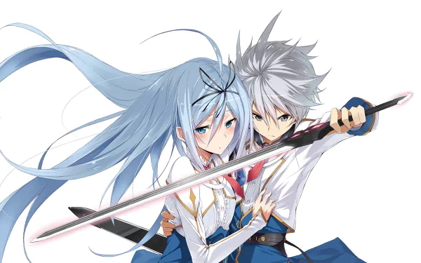 HD desktop wallpaper featuring Krulcifer Einfolk and Lux Arcadia from Saijaku Muhai no Bahamut (Undefeated Bahamut Chronicle), showcasing vibrant anime artwork.