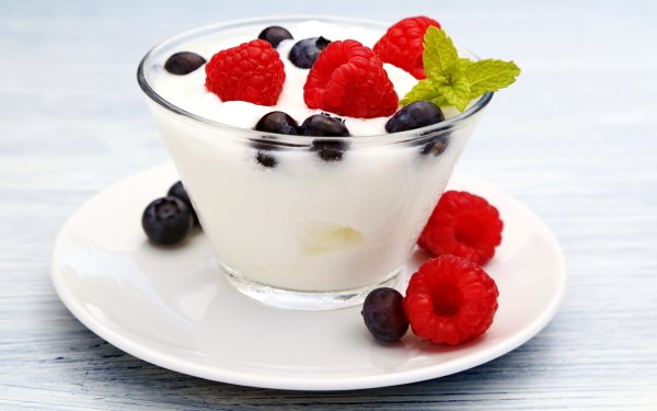 Food Yogurt Dessert Raspberry Blueberry Berry Fruit HD Wallpaper | Background Image