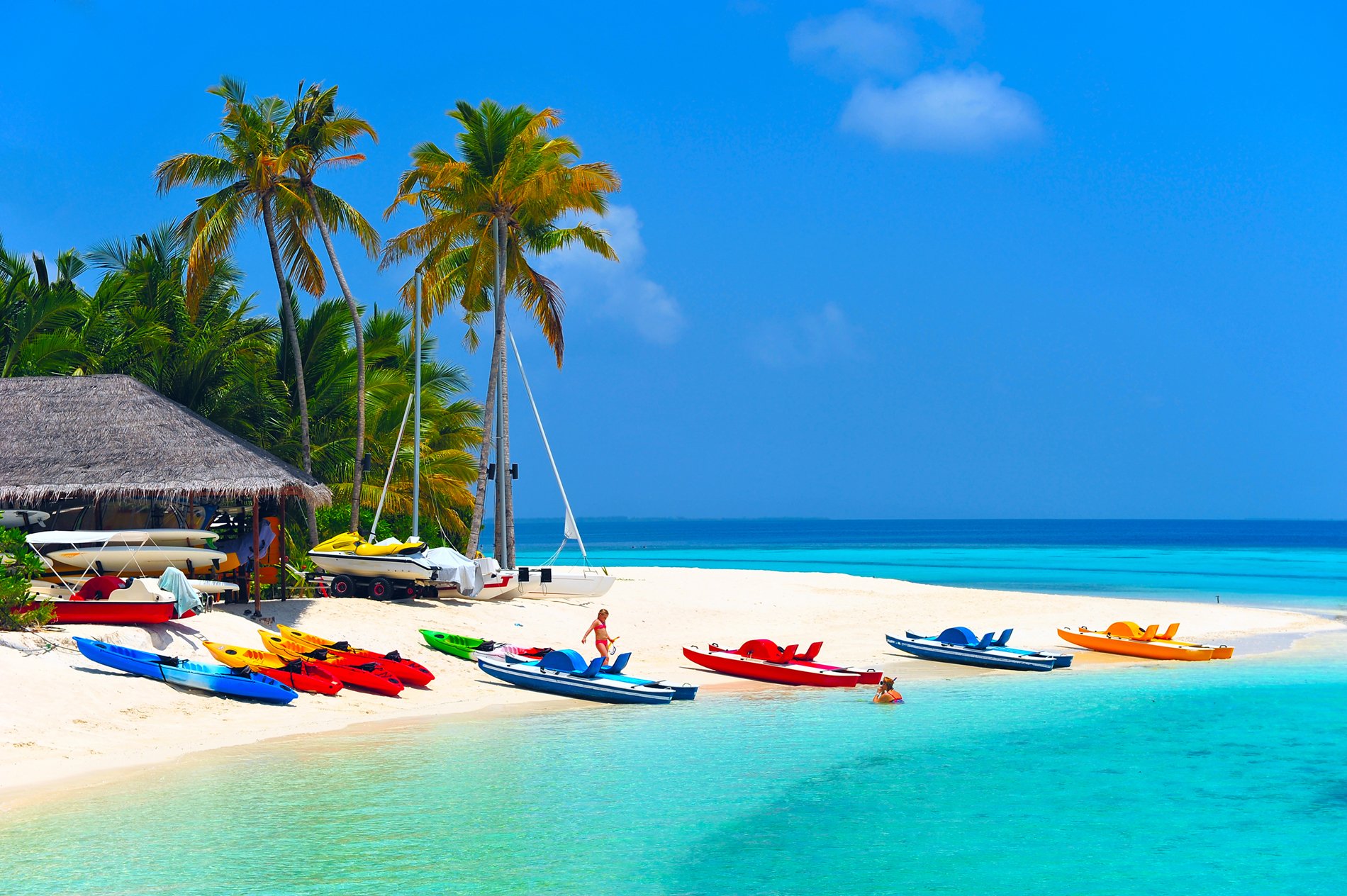 Colorful Boats on Tropical Beach